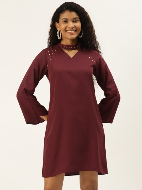 

DIVA WALK EXCLUSIVE Women Maroon Solid A-Line Dress