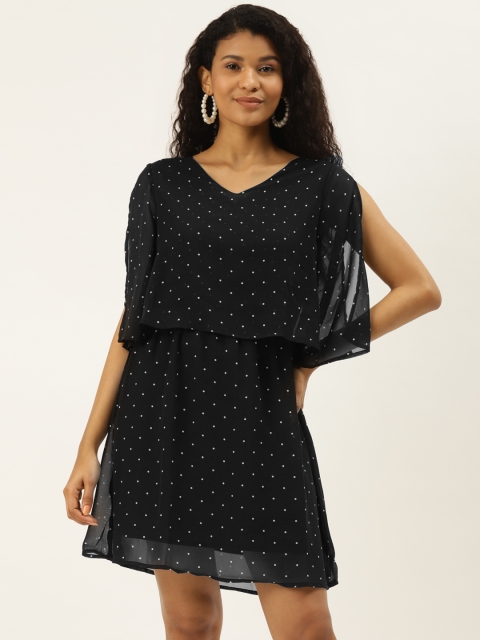 

DIVA WALK EXCLUSIVE Women Black & White Polka-Dot Print A-Line Dress