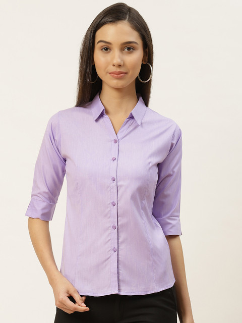 

RIVI Women Lavender Pure Cotton Slim Fit Solid Formal Shirt