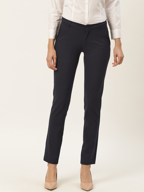 

RIVI Women Navy Blue Pure Cotton Slim Fit Solid Formal Trousers