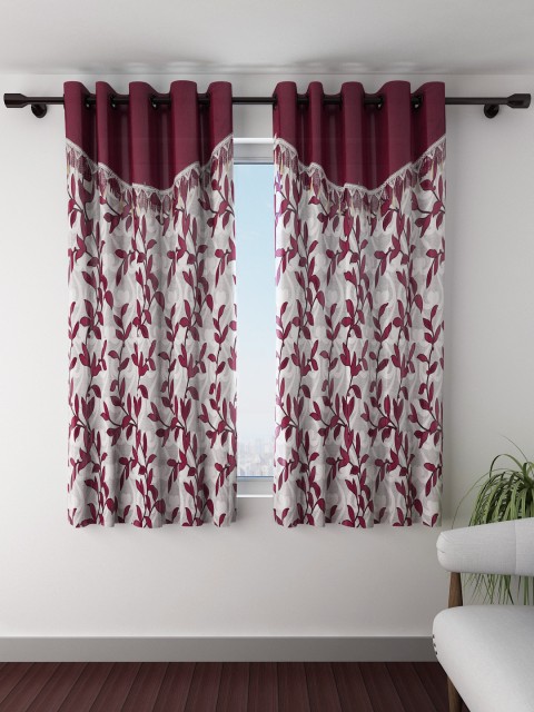 

Fashion String Set of 2 Maroon Printed Window Curtains