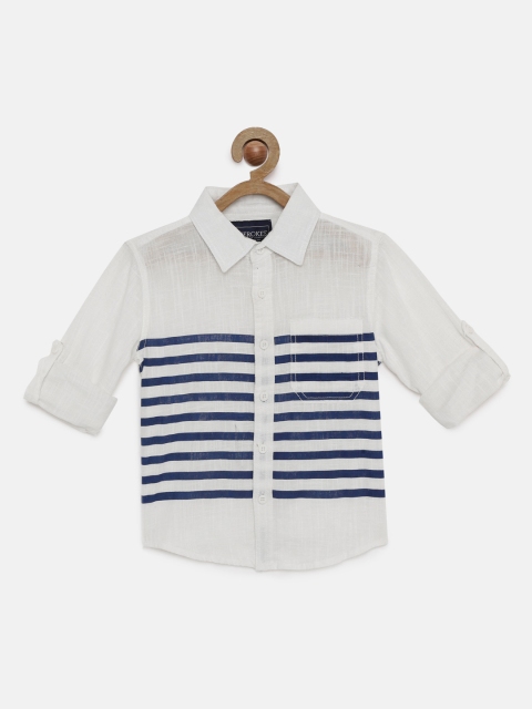

Cherokee Boys Off-White & Navy Blue Striped Pure Cotton Regular Fit Casual Shirt