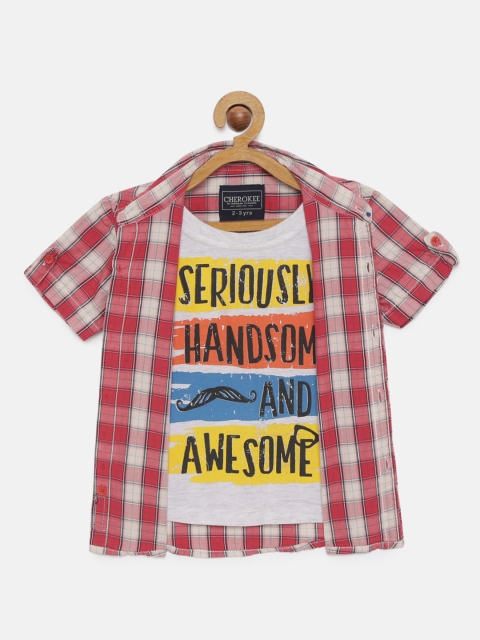 

Cherokee Boys Red & Off-White Checked Pure Cotton Regular Fit Casual Shirt