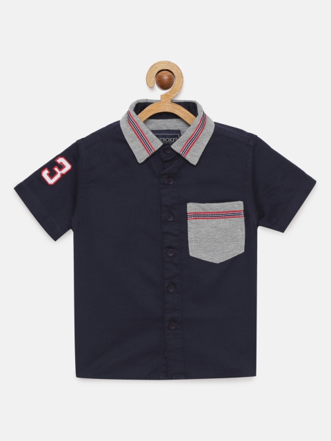 

Cherokee Boys Navy Blue Solid Pure Cotton Regular Fit Casual Shirt