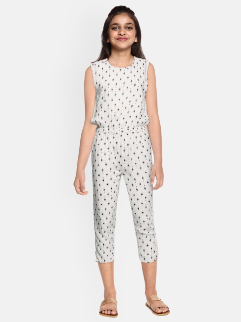 

Cherokee Girls Off White Slim Fit Printed Crop Basic Jumpsuit