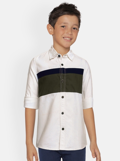 

Cherokee Boys Off-White & Green Regular Fit Colourblocked Casual Shirt