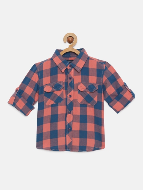 

Cherokee Boys Orange & Blue Checked Pure Cotton Regular Fit Casual Shirt