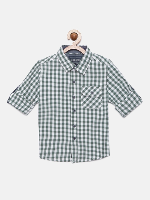 

Cherokee Boys Green & White Regular Fit Checked Casual Shirt