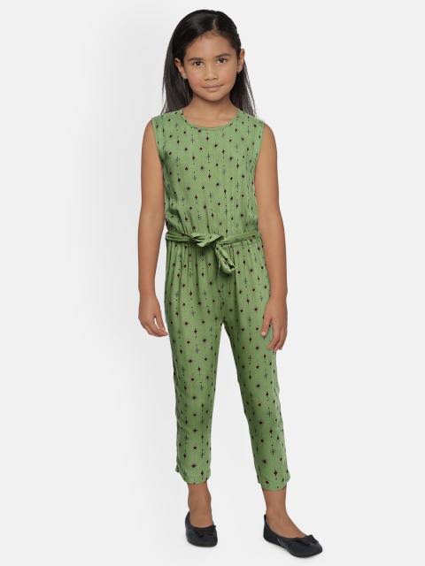 

Cherokee Girls Green Printed Basic Jumpsuit