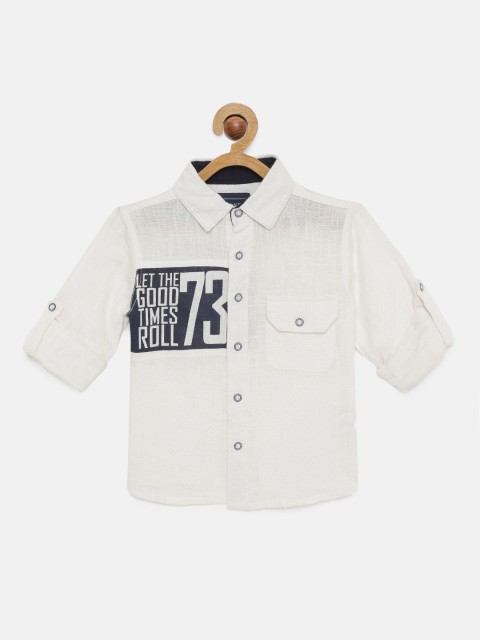 

Cherokee Boys Off-White & Navy Blue Printed Pure Cotton Regular Fit Casual Shirt