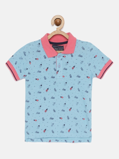 

Cherokee Boys Blue Printed Pure Cotton Polo Collar Pure Cotton T-shirt