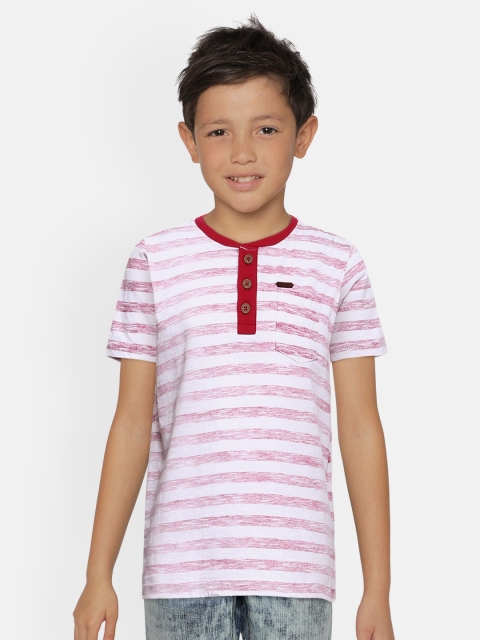 

Cherokee Boys Red White Striped Henley Neck Pure Cotton T-shirt