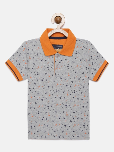 

Cherokee Boys Grey Melange Printed Polo Collar T-shirt