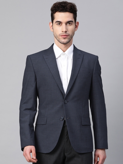 

Marks & Spencer Men Navy Blue Self-Striped Slim Fit Single-Breasted Formal Blazer