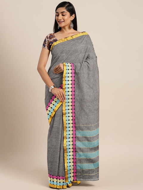 

Pavechas Grey Melange Pure Cotton Solid Venkatgiri Saree