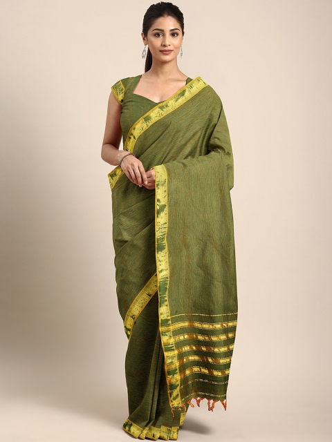 

Pavechas Olive Green Pure Cotton Solid Venkatgiri Saree