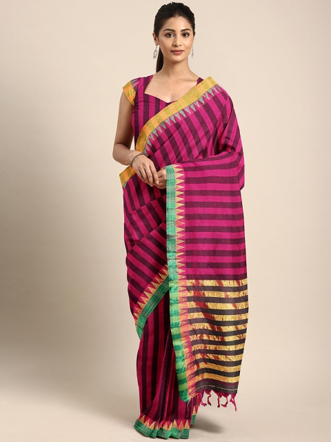 

Pavechas Pink & Black Pure Cotton Striped Venkatgiri Saree