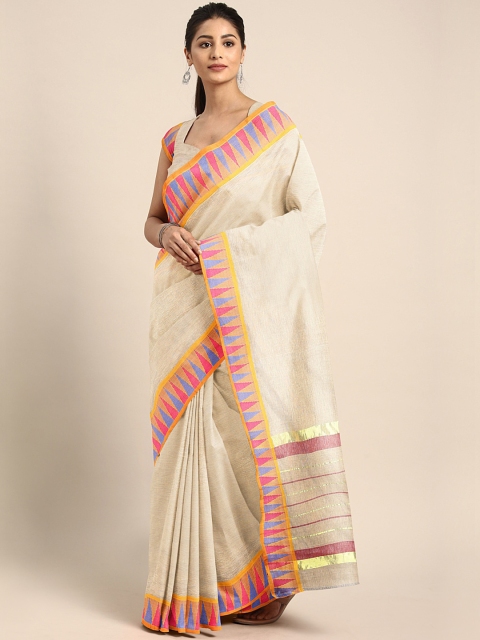 

Pavechas Off-White Pure Cotton Solid Venkatgiri Saree