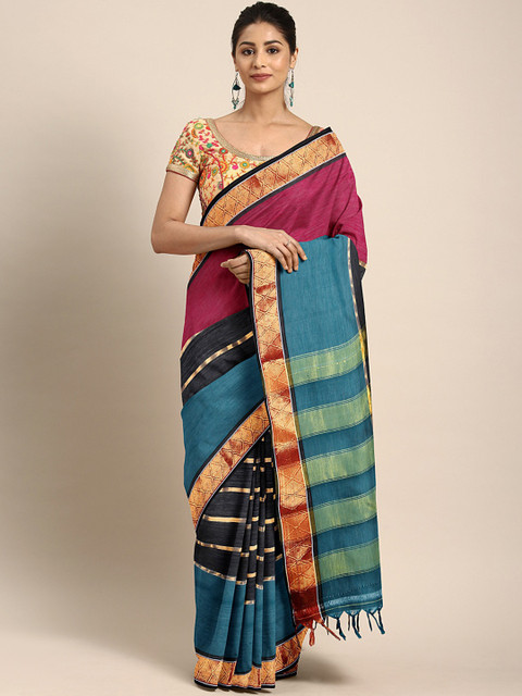 

Pavechas Multicoloured Pure Cotton Striped Venkatgiri Saree, Multi