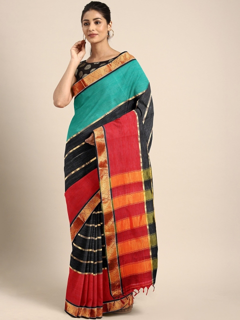 

Pavechas Teal Green & Red Pure Cotton Striped Venkatgiri Saree