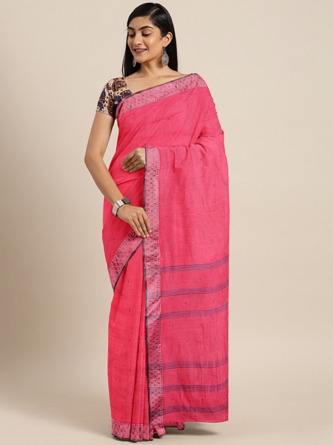 

Pavechas Pink & Navy Blue Pure Cotton Woven Design Taant Saree