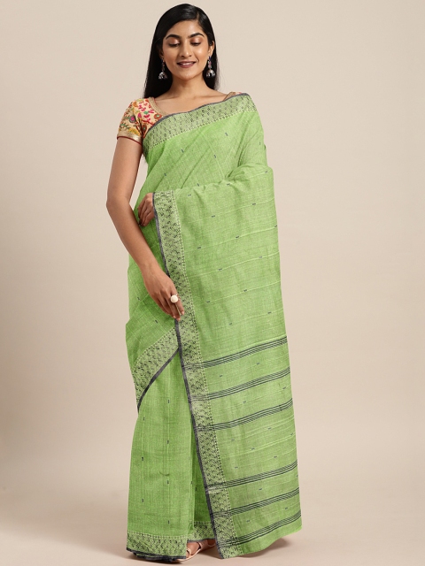 

Pavechas Lime Green & Charcoal Grey Pure Cotton Woven Design Taant Saree