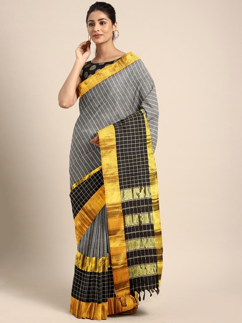 

Pavechas Grey & White Pure Cotton Checked Venkatgiri Saree
