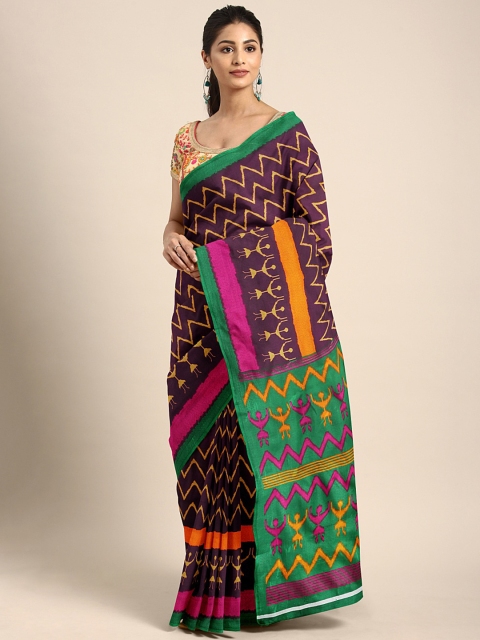 

Pavechas Magenta Pink & Yellow Printed Mangalagiri Saree