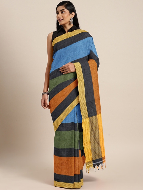 

Pavechas Blue & Black Pure Cotton Striped Venkatgiri Saree