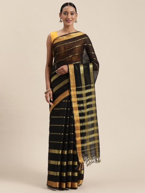 

Pavechas Black & Golden Pure Cotton Striped Venkatgiri Saree