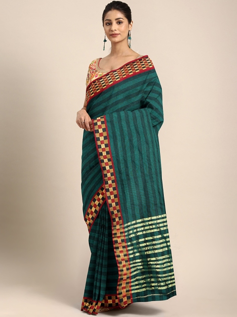 

Pavechas Teal Green Pure Cotton Striped Venkatgiri Saree