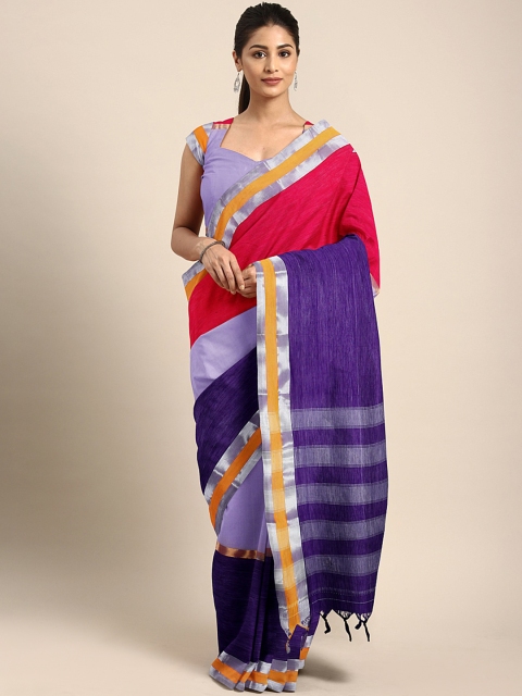

Pavechas Red & Purple Pure Cotton Colourblocked Venkatgiri Saree
