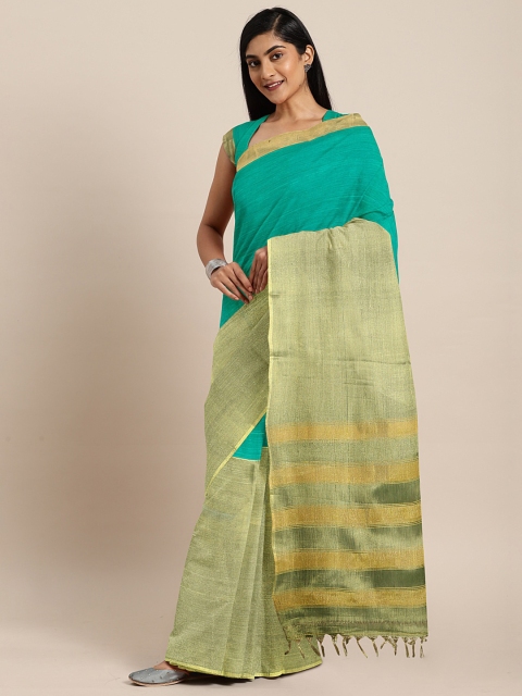 

Pavechas Sea Green Pure Cotton Colourblocked Venkatgiri Saree