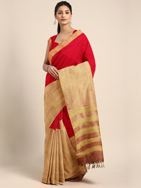 

Pavechas Red & Beige Pure Cotton Colourblocked Venkatgiri Saree