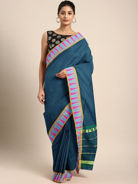

Pavechas Teal Blue Pure Cotton Solid Venkatgiri Saree