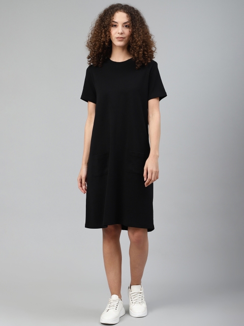 

Femella Women Black Solid Pure Cotton T-shirt Dress