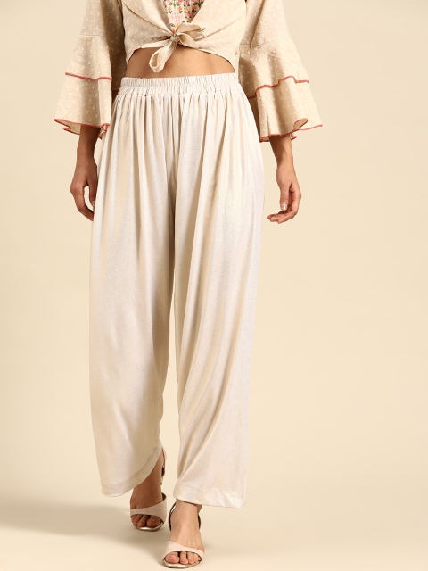

TAG 7 Women Off-White Shimmery Wide Leg Palazzos