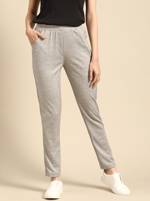 

TAG 7 Women Grey Melange Self Striped Track Pants