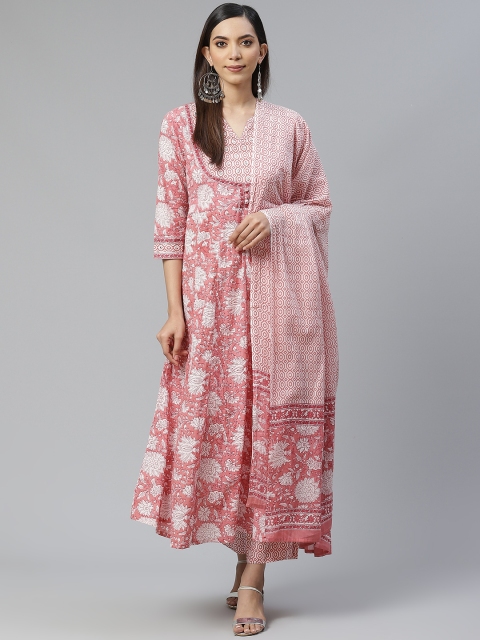 

Yuris Women Pink & White Printed Pure Cotton Kurta with Trousers & Dupatta