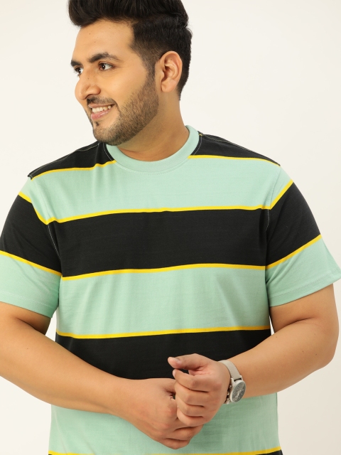 

Sztori Men Plus Size Green & Black Pure Cotton Striped T-shirt