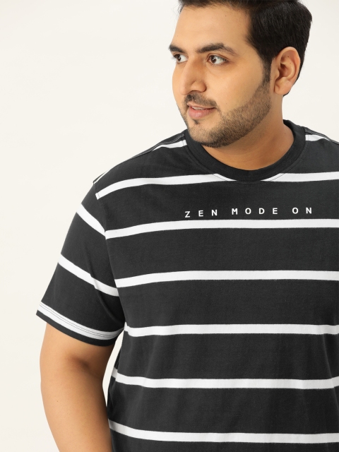 

Sztori Men Plus Size Black & White Cotton Striped T-shirt