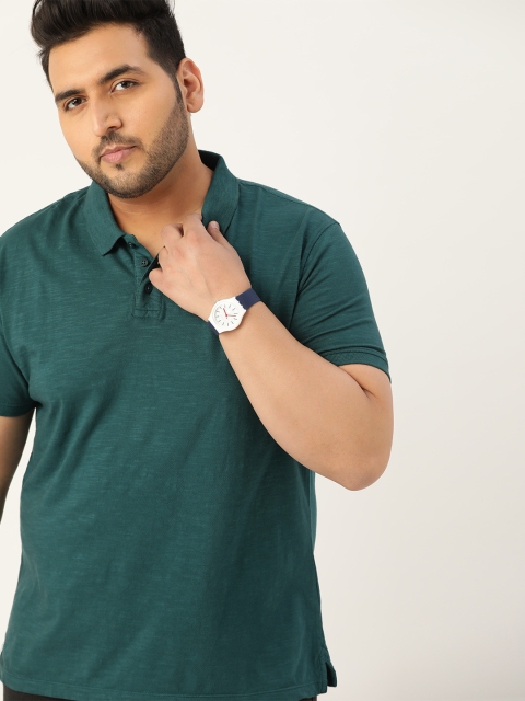 

Sztori Men Plus Size Green Solid Polo Collar Pure Cotton T-shirt