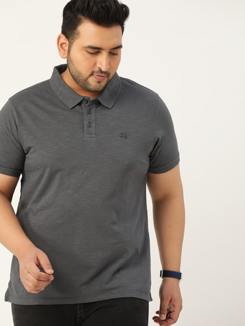 

Sztori Men Plus Size Charcoal Solid Polo Collar Pure Cotton T-shirt