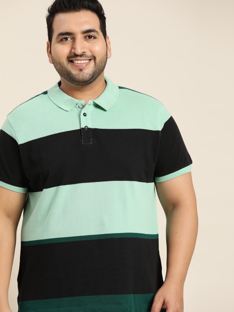 

Sztori Men Plus Size Green & Black Colourblocked Cotton T-shirt