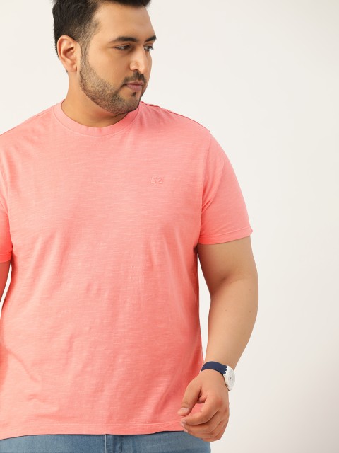 

Sztori Men Plus Size Peach-Coloured Pure Cotton Solid Round Neck T-shirt