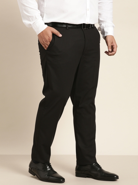 

Sztori Men Plus Size Black Solid Formal Trousers
