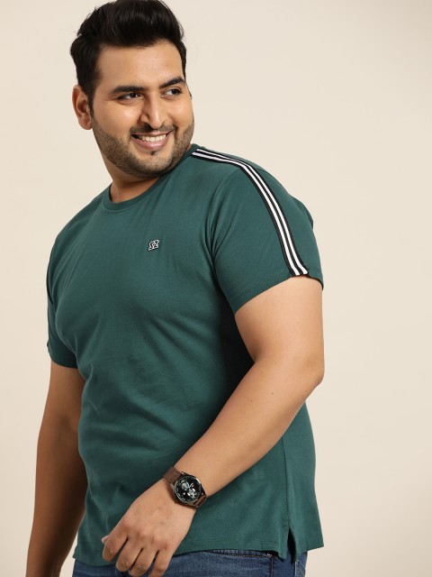 

Sztori Men Plus Size Teal Green Solid Pure Cotton T-shirt