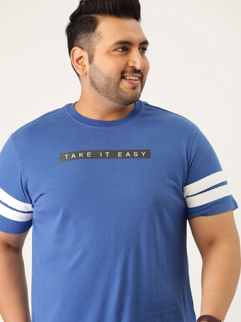 

Sztori Men Plus Size Pure Cotton Peached Finish Blue Typography Printed T-shirt