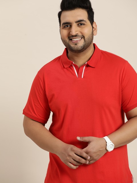 

Sztori Men Plus Size Coral Red Solid Pure Cotton Polo Collar T-shirt