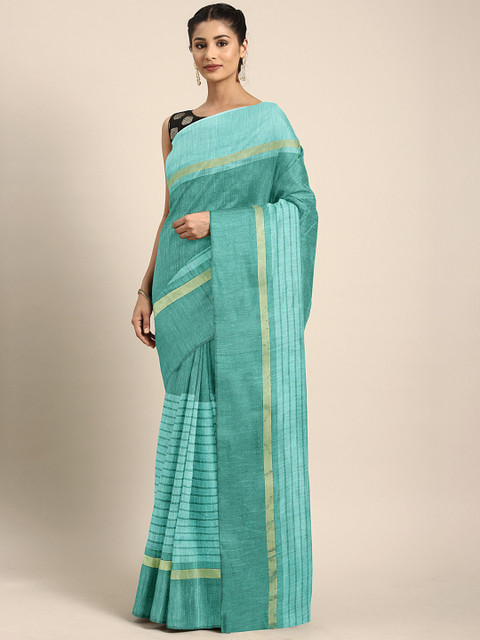 

KALINI Turquoise Blue Striped Silk Blend Saree